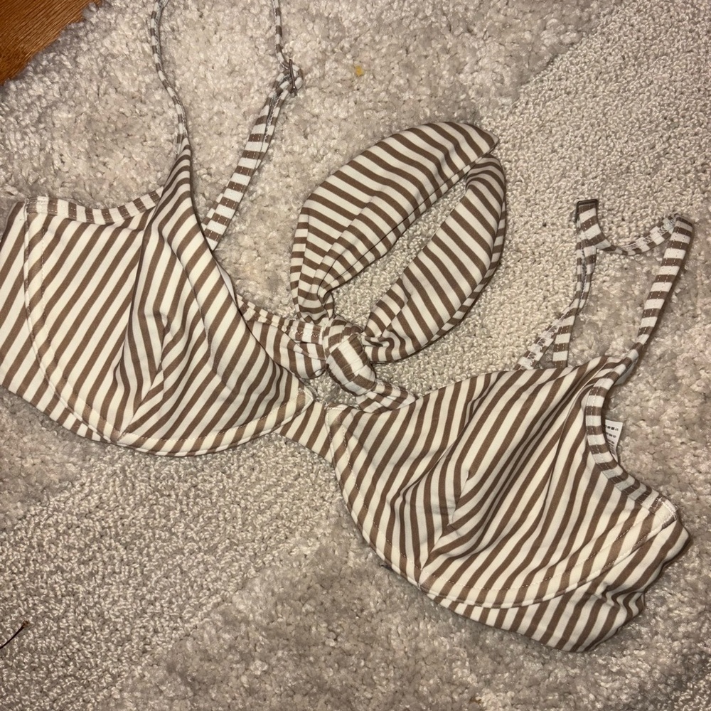 Abercrombie & Fitch Brown and White Striped Bikini Top